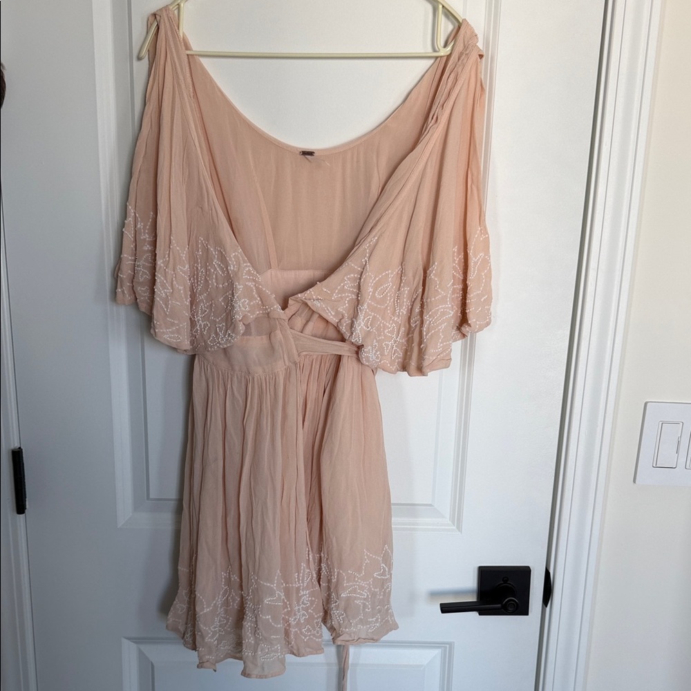 Free People Peach Dress with White Embroidery